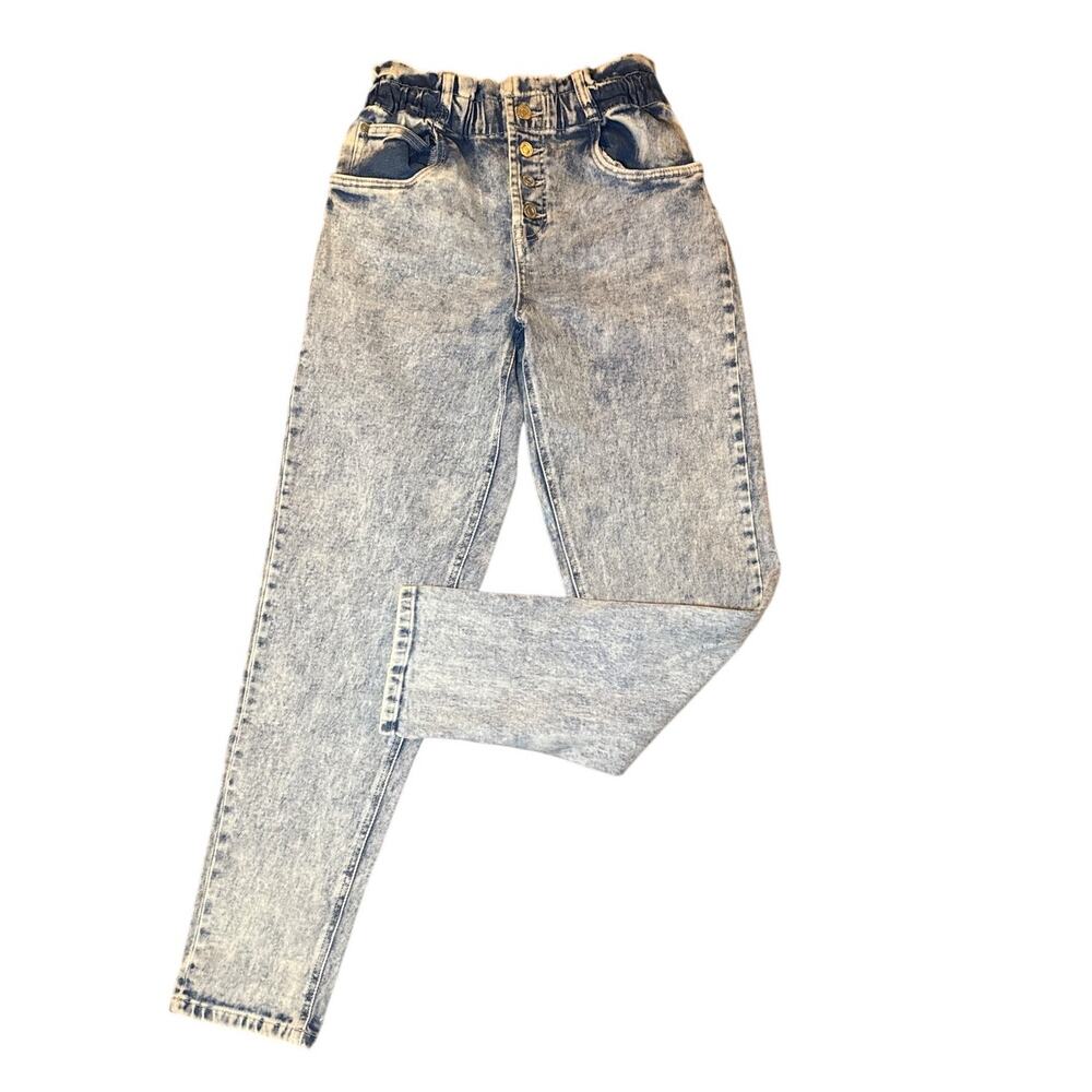 Indigo Rose High Waist Button Fly Elastic Waist Acid Wash Size 1